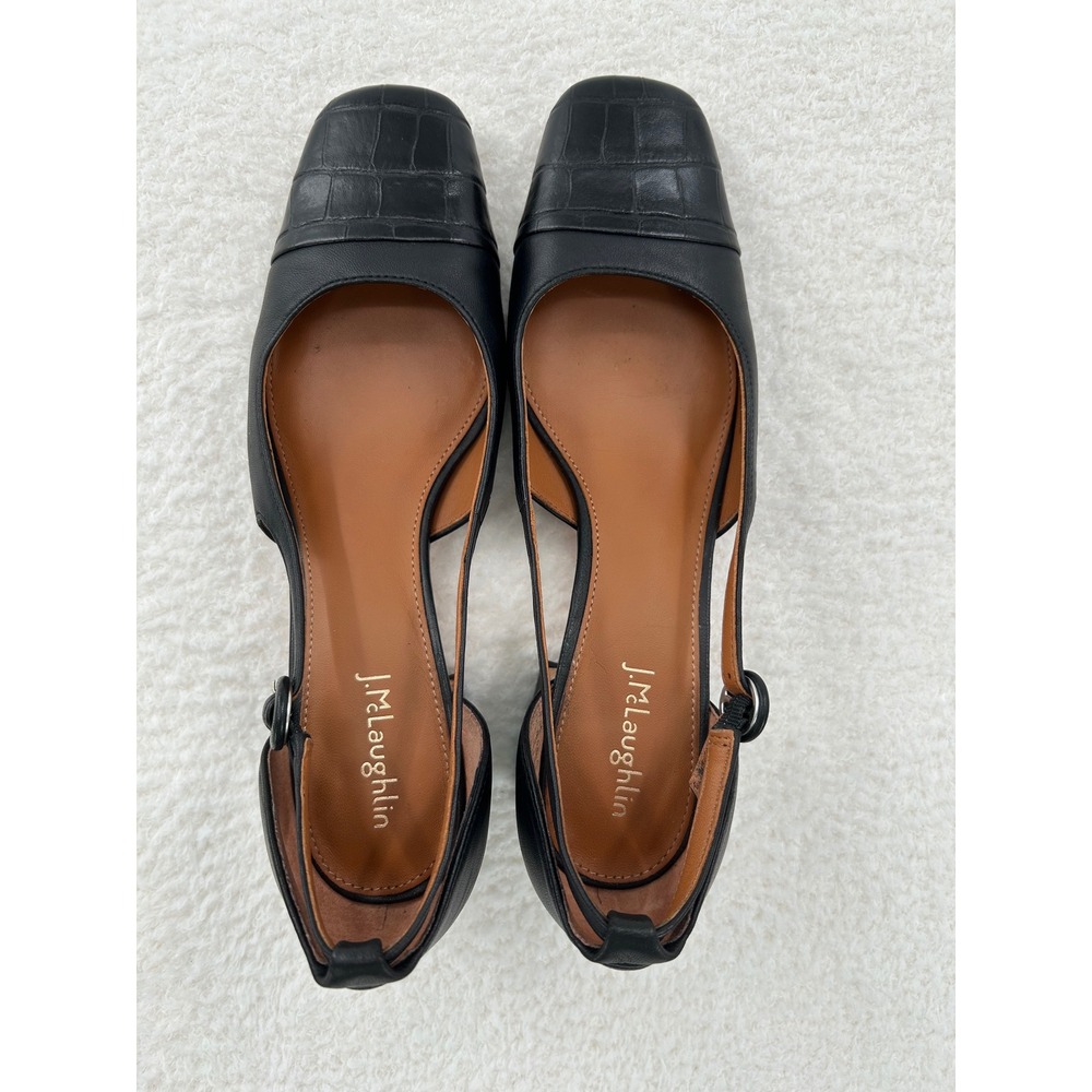 J.McLaughlin Callie Black Leather Croc‎ Square Toe Block Heel Pumps Womens 8M